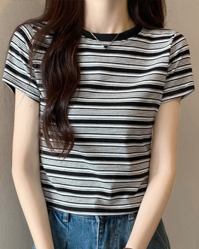Short sleeve summer T-shirt stripe retro tops for women