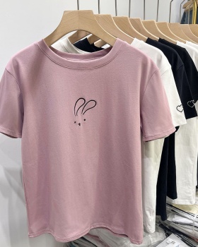 Rabbit slim T-shirt embroidery short sleeve tops for women