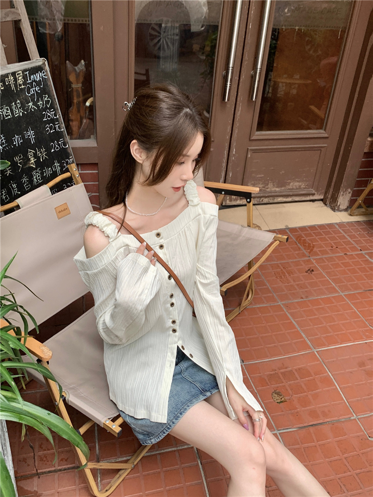 Summer strapless shirt flat shoulder Korean style tops for women