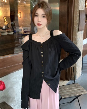 Summer strapless shirt flat shoulder Korean style tops for women