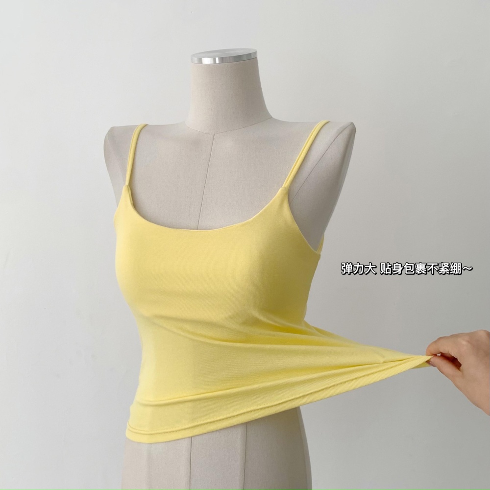 Basis all-match slim candy colors yellow halter tops