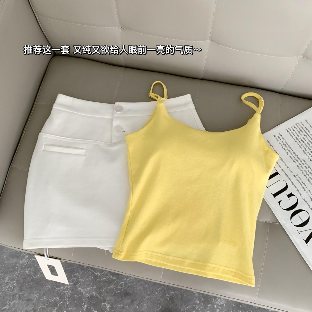 Basis all-match slim candy colors yellow halter tops