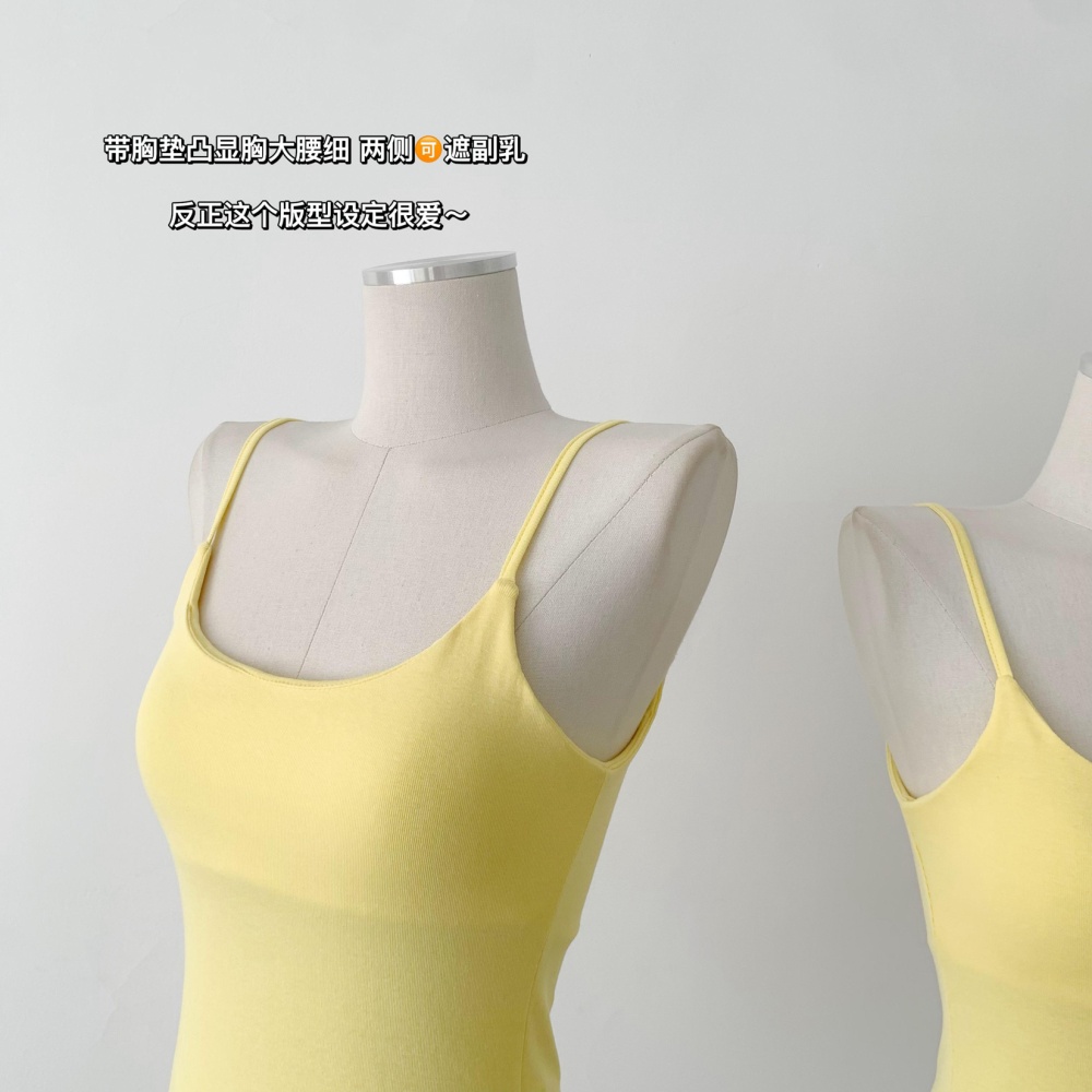 Basis all-match slim candy colors yellow halter tops