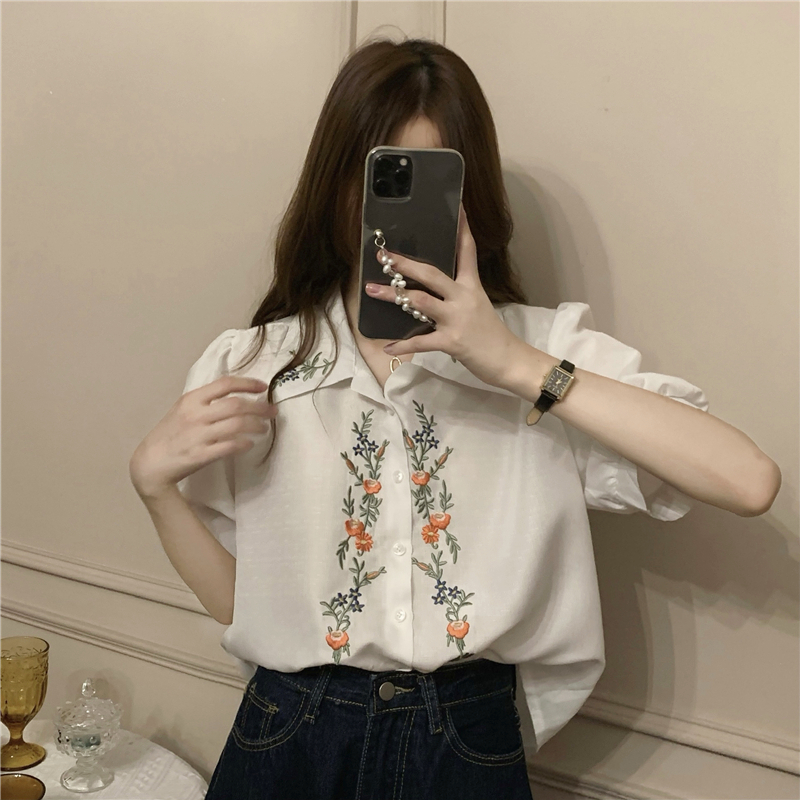 Short sleeve temperament shirt floral tops