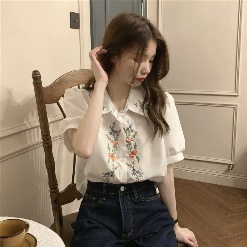 Short sleeve temperament shirt floral tops