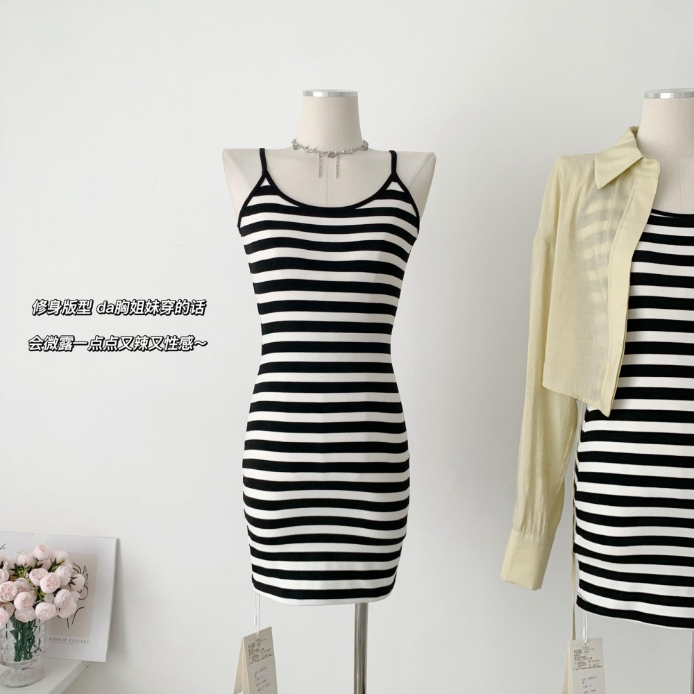 U-neck sling slim cozy stripe basis dress for women