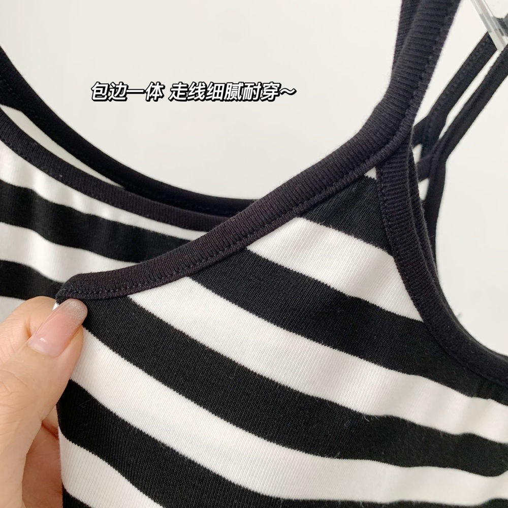 U-neck sling slim cozy stripe basis dress for women