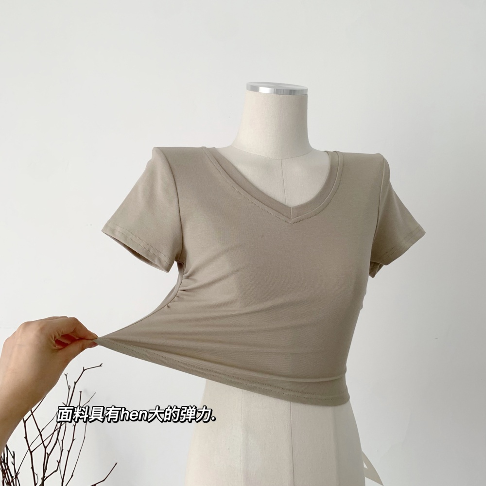 Summer short cotton tops navel colors T-shirt for women