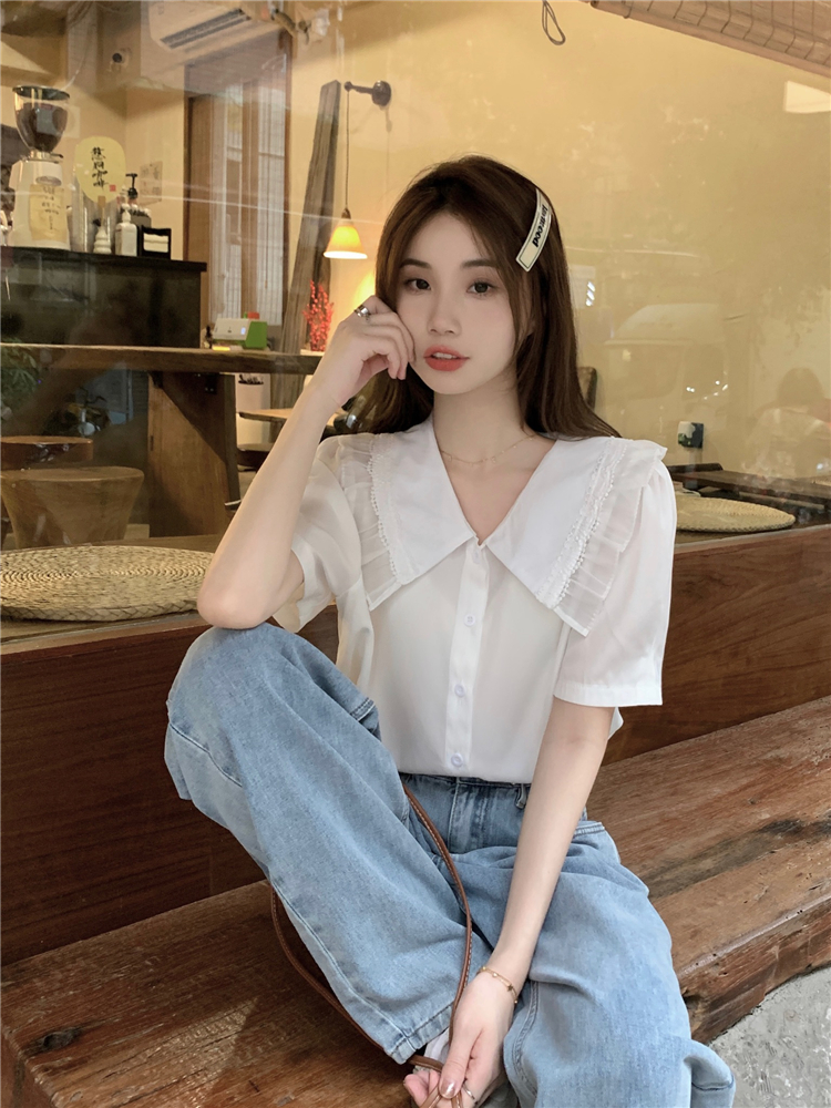 Bubble lace tops Korean style refreshing shirt for women