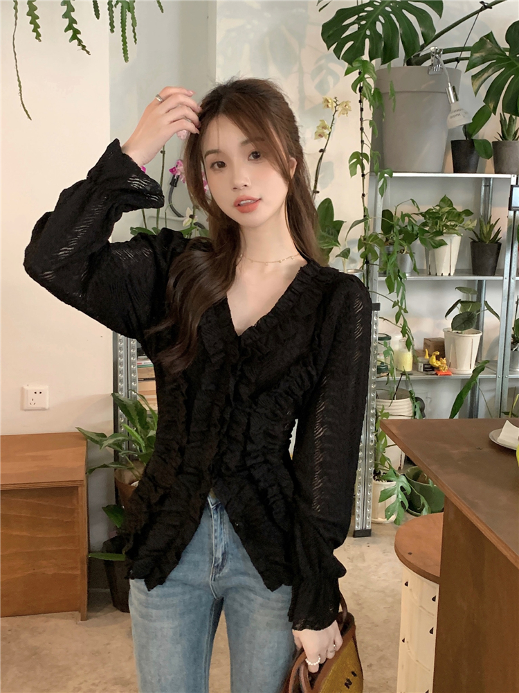 Western style unique tops lace Korean style shirts for women
