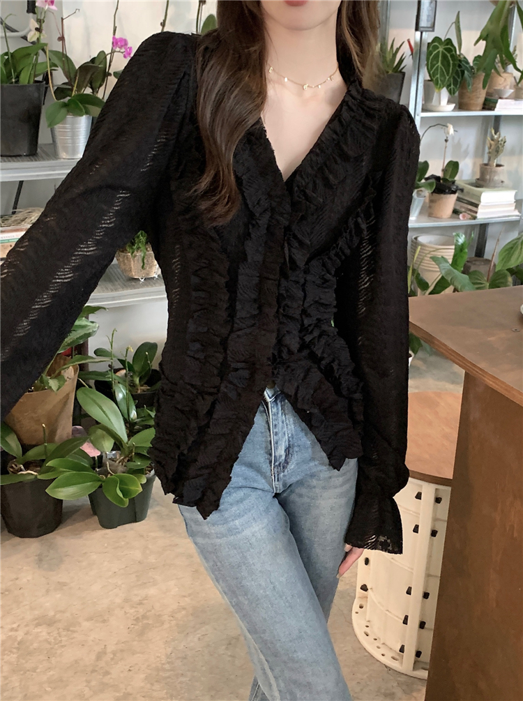 Western style unique tops lace Korean style shirts for women