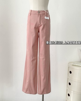 Casual pink wide leg pants all-match jeans for women