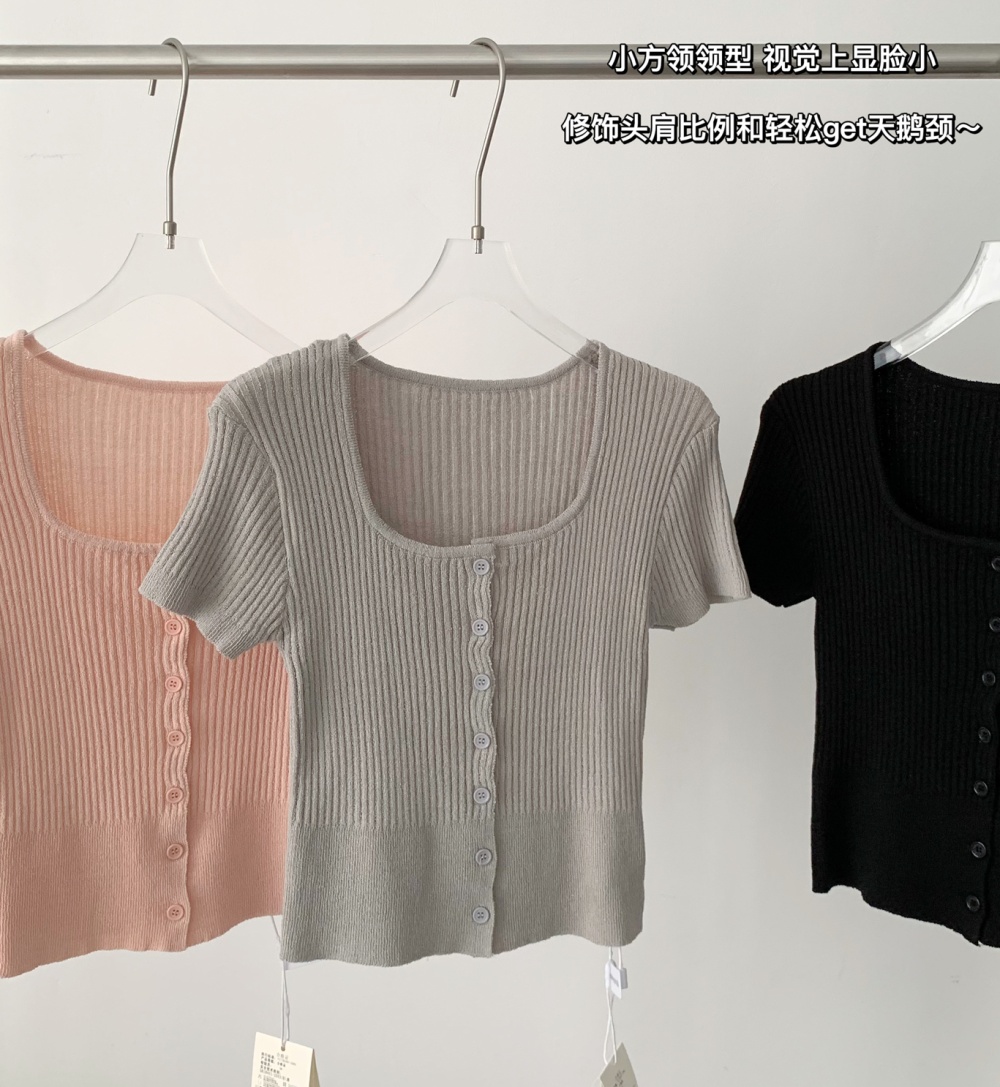 Summer square collar tops short cozy T-shirt for women