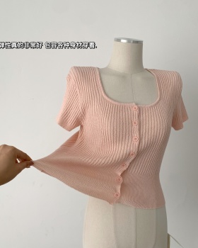 Summer square collar tops short cozy T-shirt for women