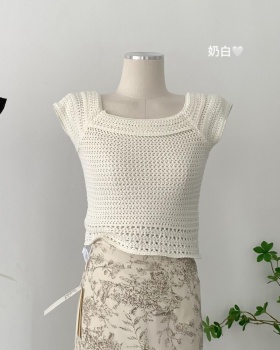 Short sleeve lace tops hollow small shirt for women
