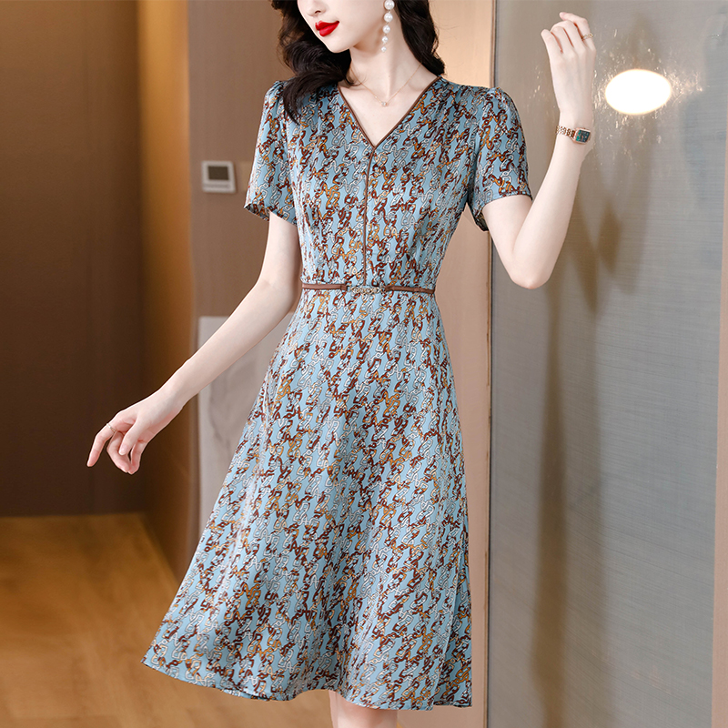 Fat sister summer slim satin temperament dress