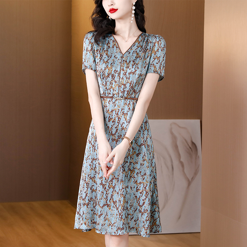 Fat sister summer slim satin temperament dress