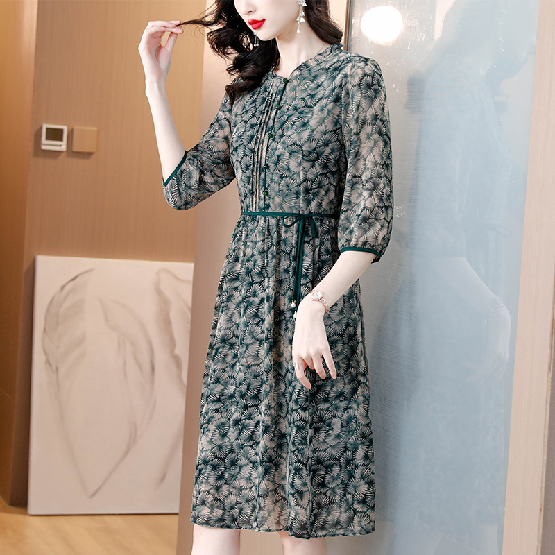 Large yard printing summer imitation silk dress for women