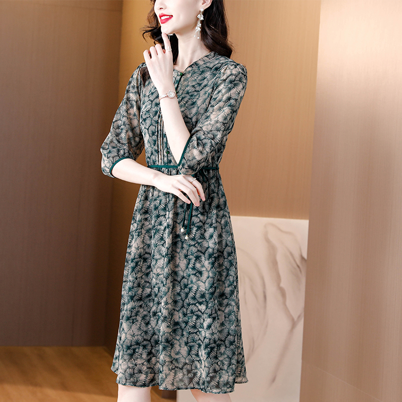 Large yard printing summer imitation silk dress for women