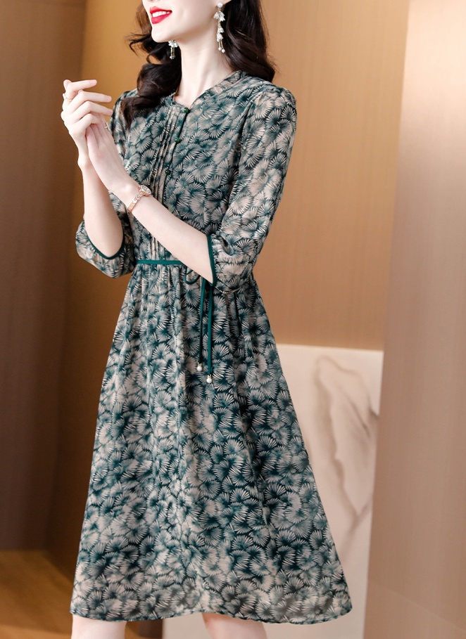 Large yard printing summer imitation silk dress for women