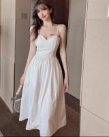Lady high waist white strap dress slim France style dress