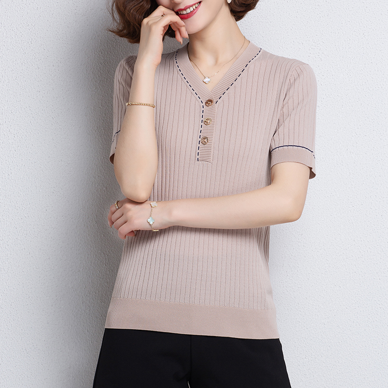 Short sleeve bottoming shirt knitted T-shirt for women