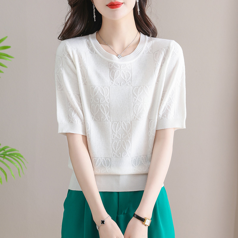 Summer thin tops ice silk middle-aged sweater for women