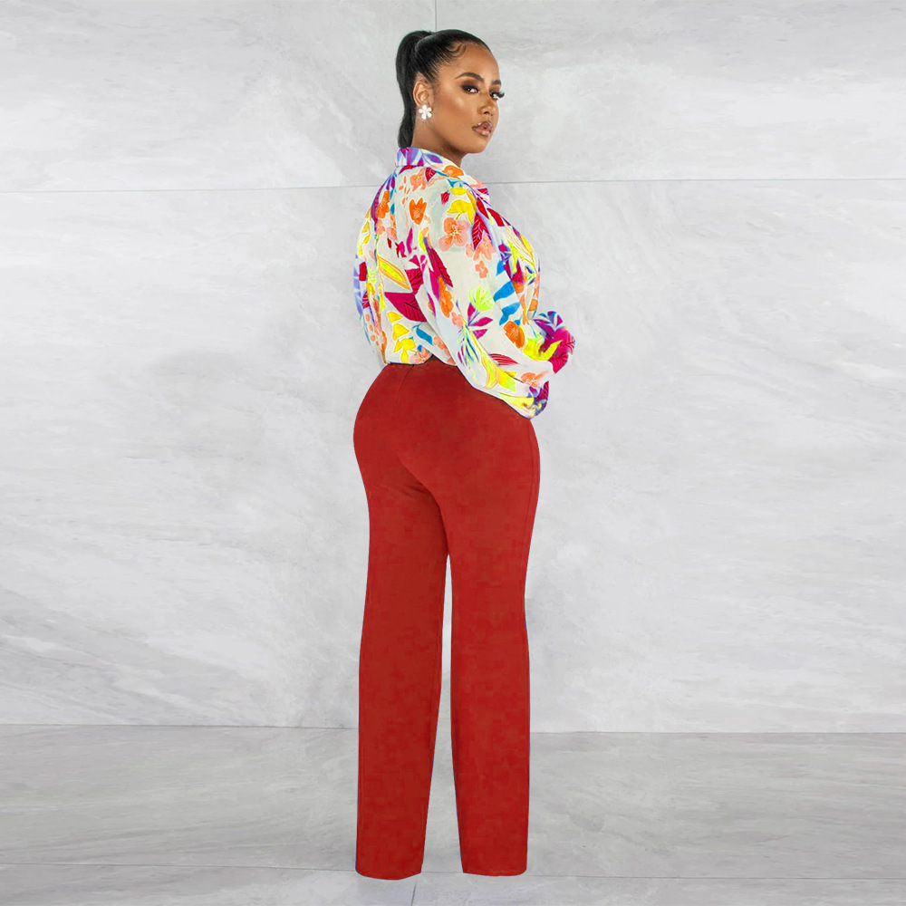 Printing pure pants European style tops a set for women