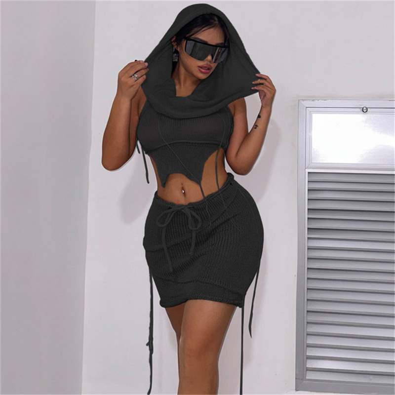 Hooded tops package hip short skirt a set for women