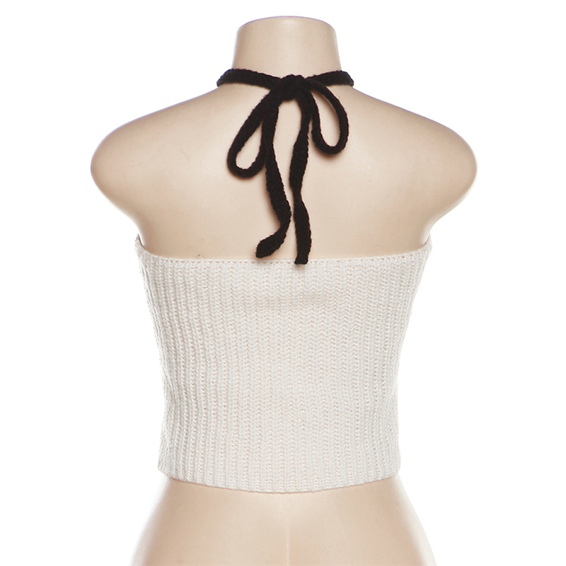 European style hollow halter slim Casual knitted tops