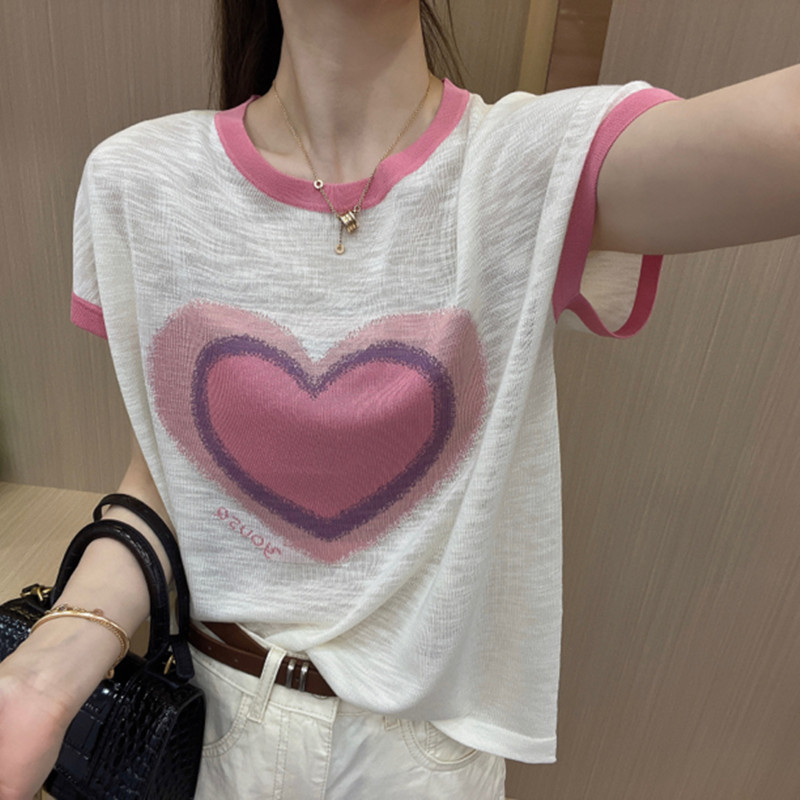 Slim heart Korean style sweater ice silk loose tops