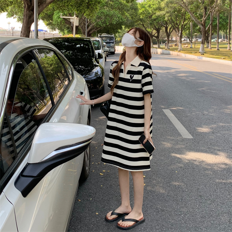 Short sleeve summer T-shirt stripe dress for women