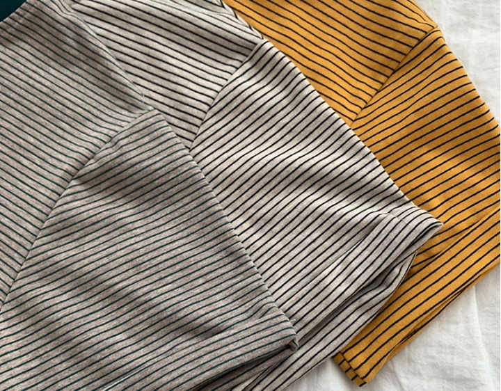 Cotton loose Korean style stripe spandex T-shirt for women