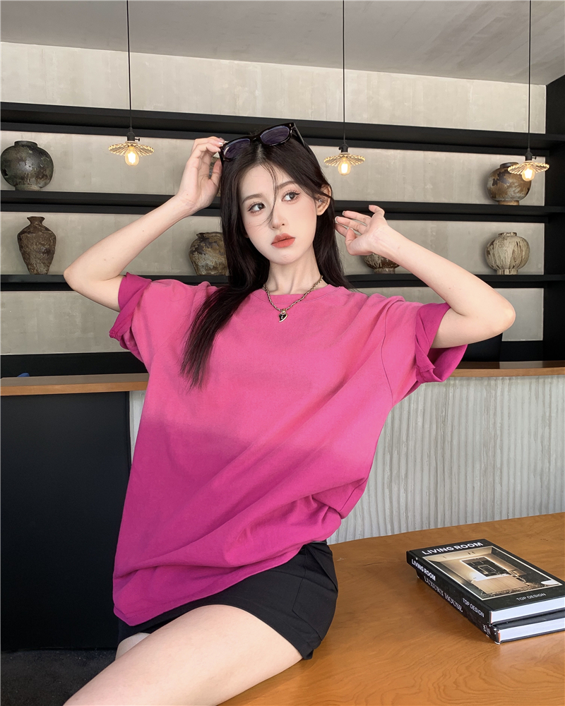 Casual washed summer tops retro gradient T-shirt