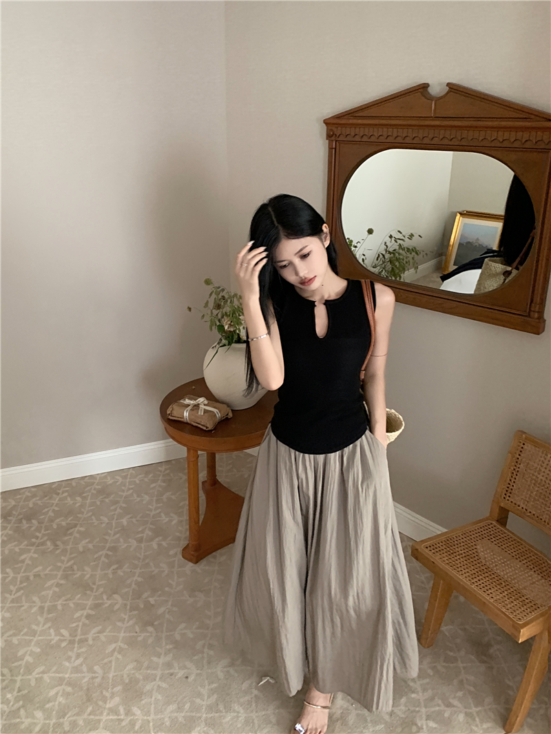 V-neck slim short skirt elasticity hemming vest 2pcs set
