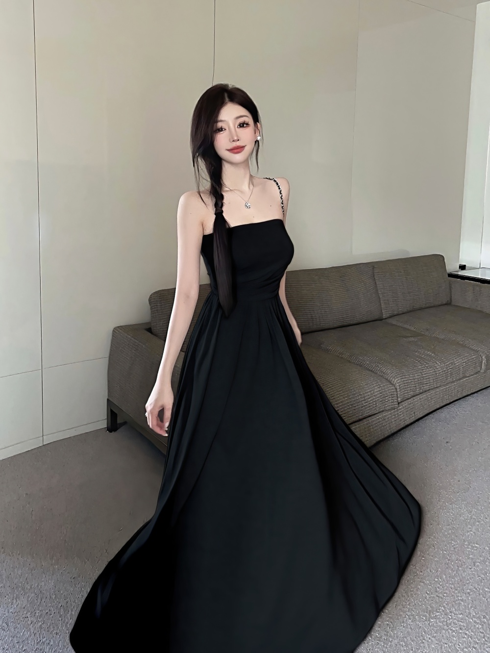 Wrapped chest long slim sexy strapless dress for women