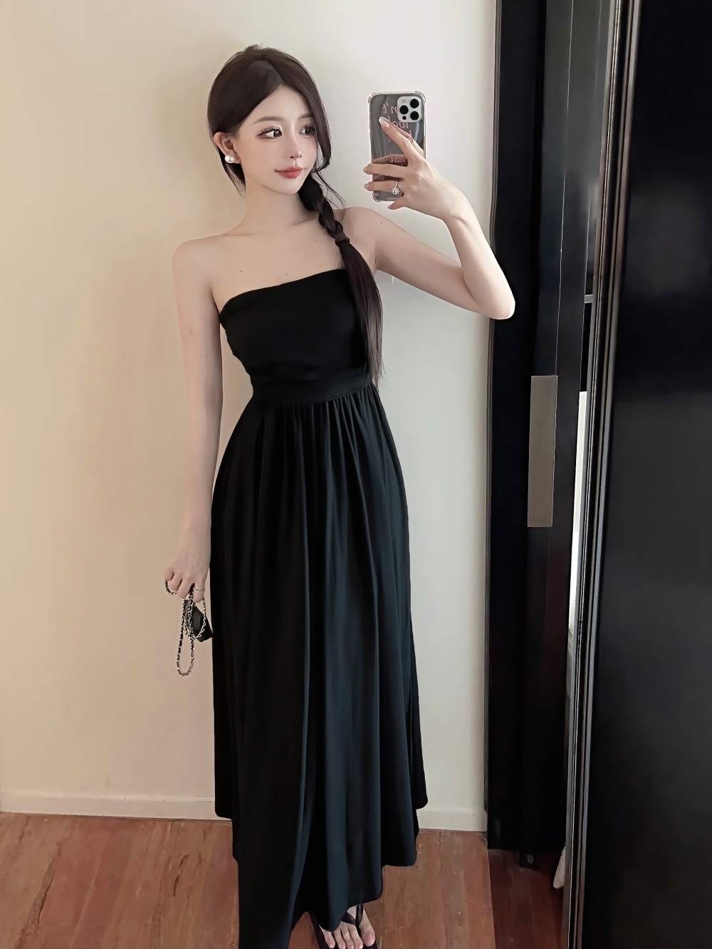 Wrapped chest long slim sexy strapless dress for women