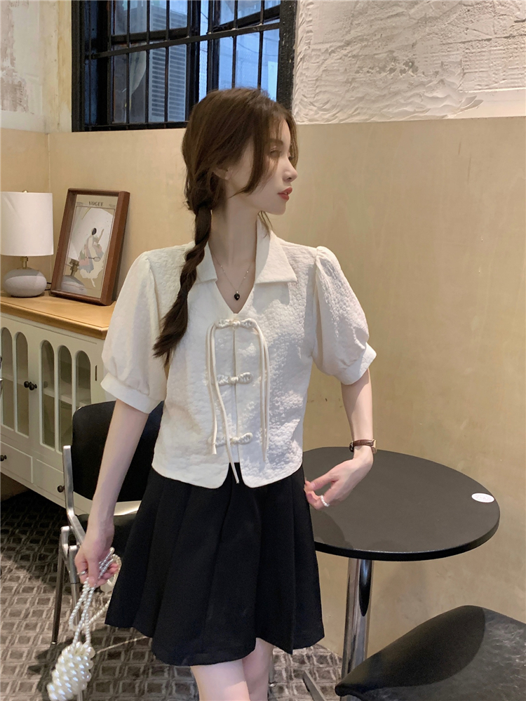Short lapel tops short sleeve temperament shirt for women