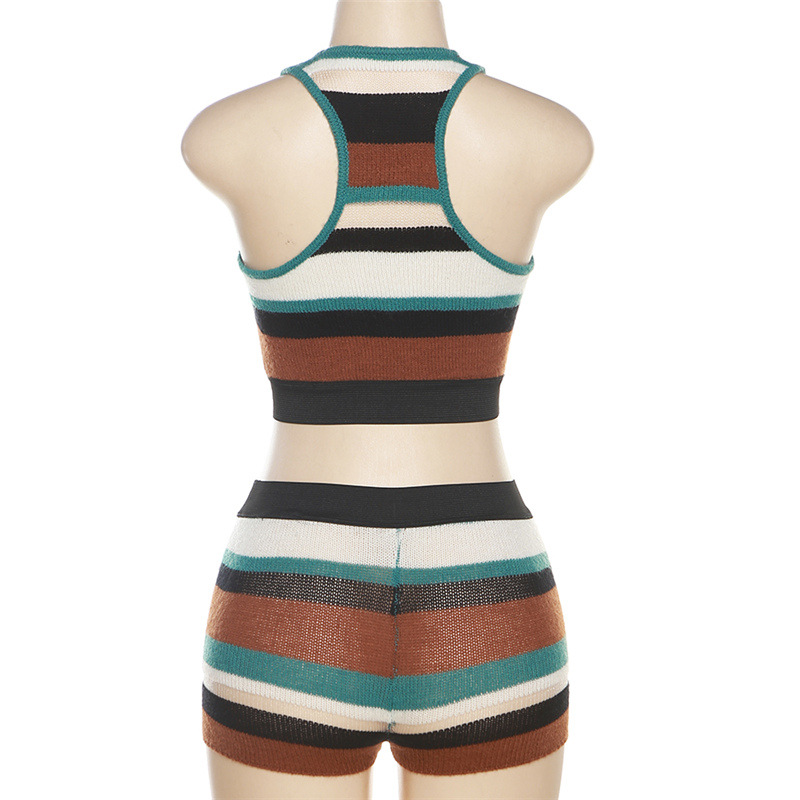 Mixed colors vest sleeveless tops 2pcs set for women