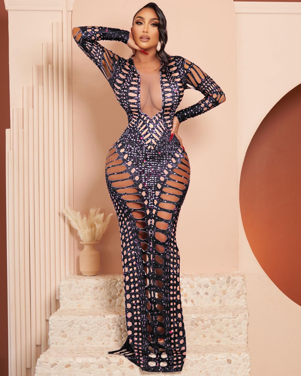 European style sexy long dress package hip tight dress