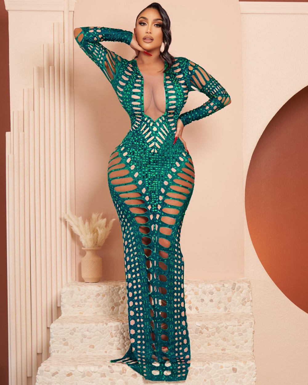 European style sexy long dress package hip tight dress