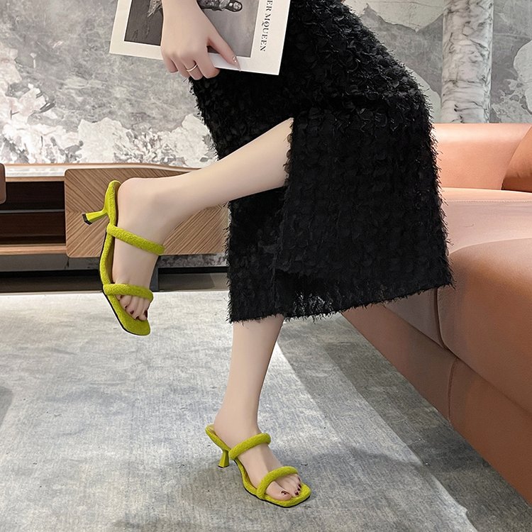 Fashion fine-root shoes fish mouth middle-heel slippers