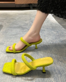 Fashion fine-root shoes fish mouth middle-heel slippers