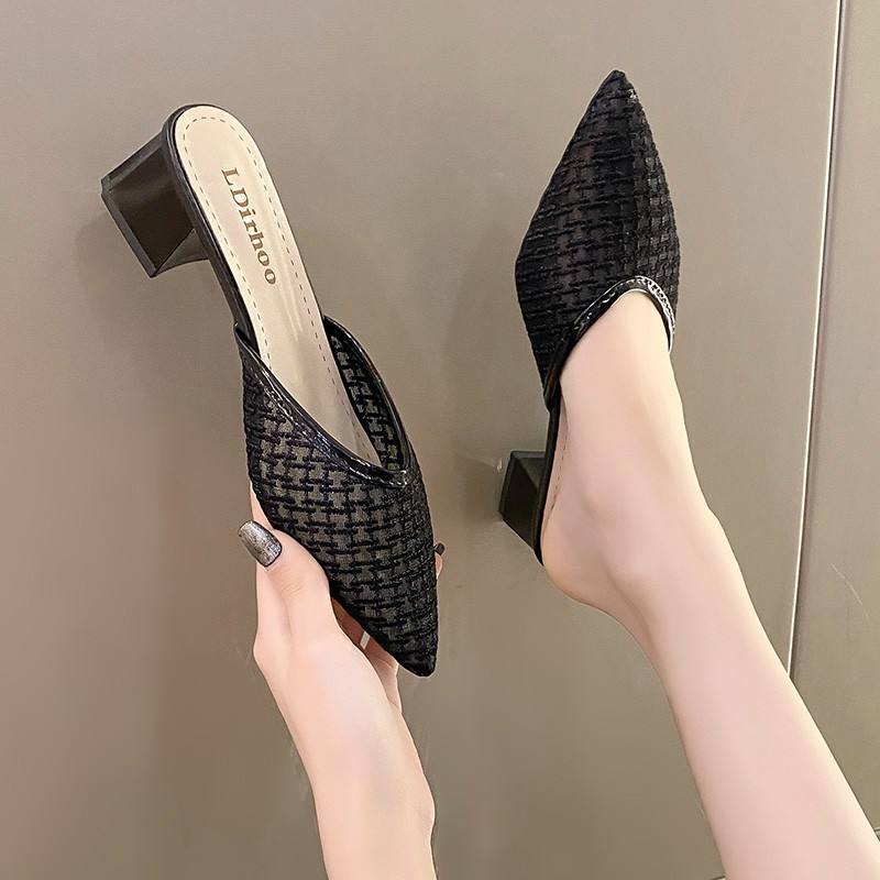 Thick summer pointed middle-heel Korean style slippers