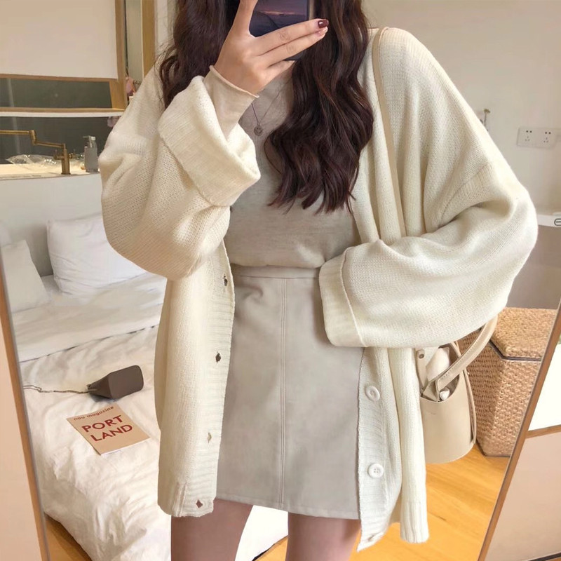 Lazy Korean style sweater winter black cardigan for women