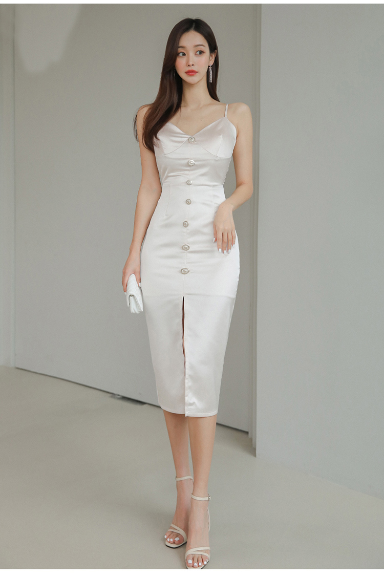 Simple slim summer sling bottoming split Korean style satin dress