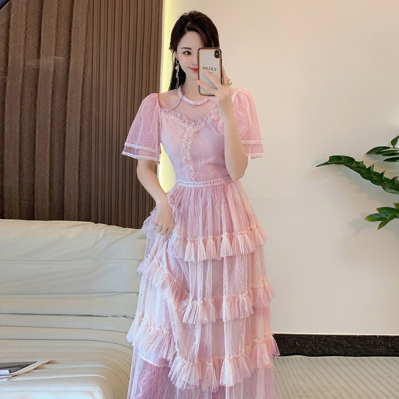 France style cake pinched waist dress for women