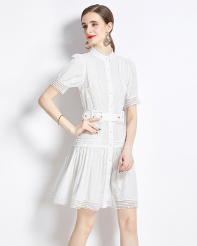 Elegant short sleeve lace splice slim temperament dress