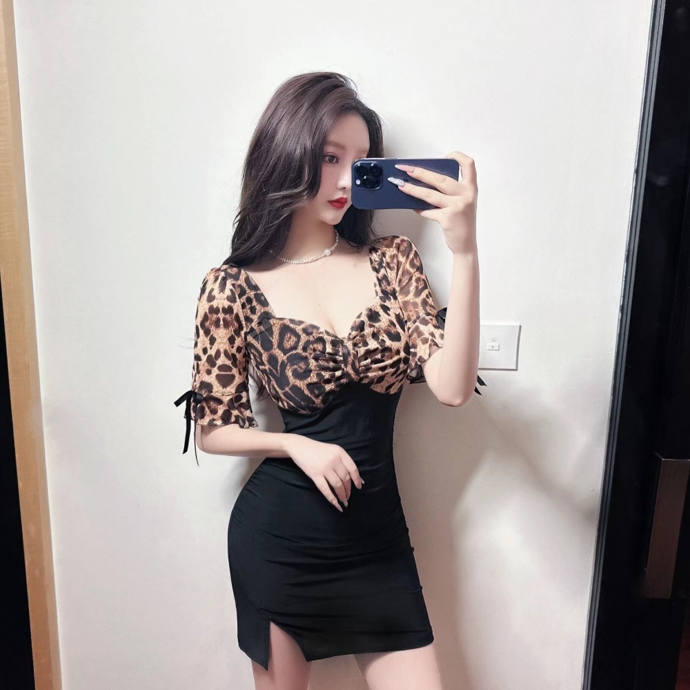 Package hip sexy splice leopard tight dress