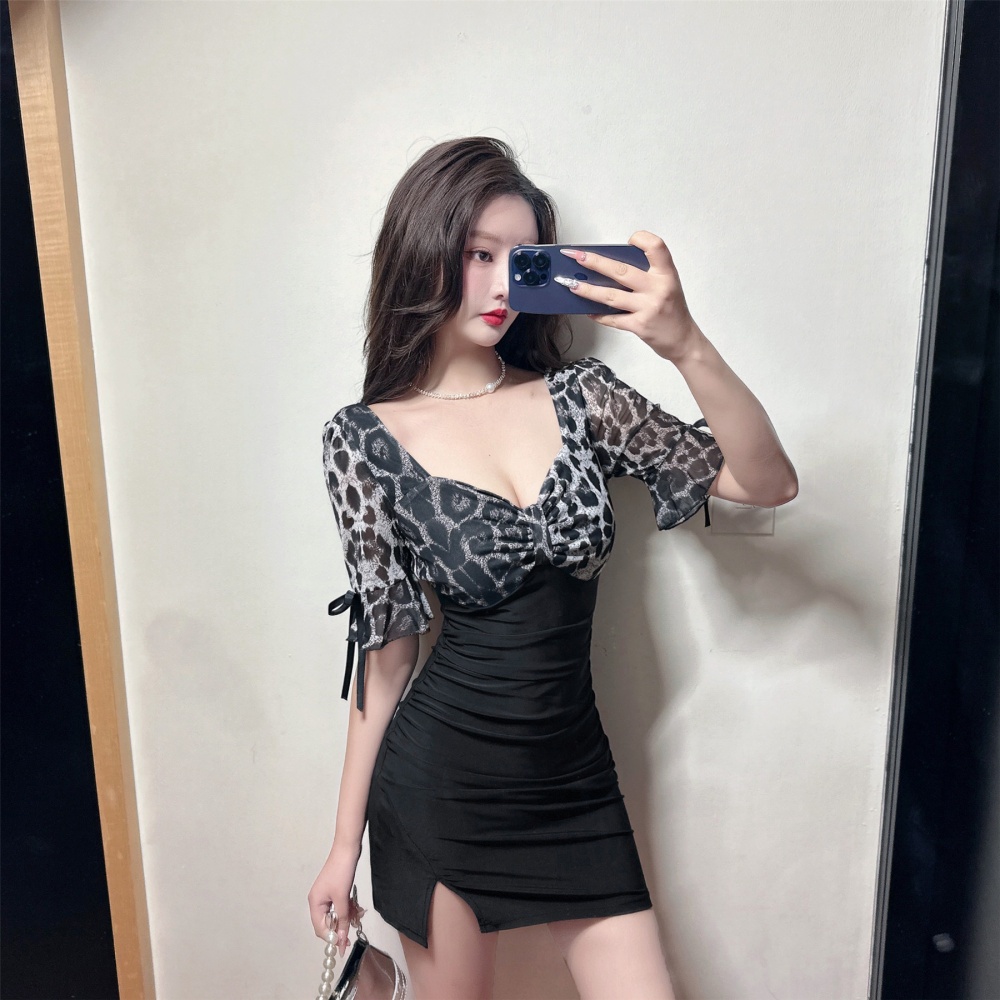 Package hip sexy splice leopard tight dress